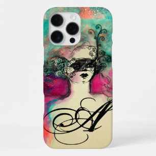 CHARM /Lady With Mask Monogram Pink Teal Green iPhone Case