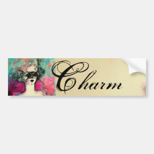 CHARM /Lady With Mask Pink Teal Green Bumper Sticker