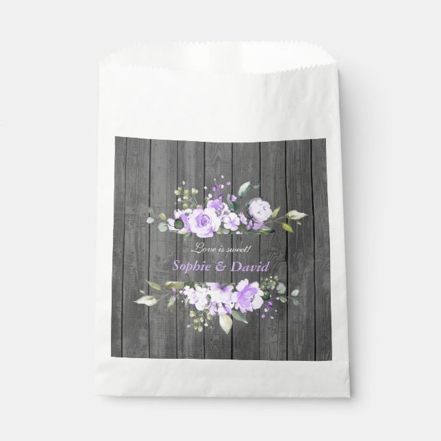 Charm Lavender Floral Barn Wood Wedding Favour Bag (Front)