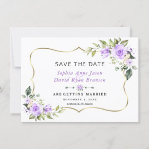 Charm Lavender Flowers Gold Frame Wedding Save The Date