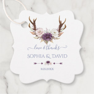 Charm Lavender Pink White Flowers Antlers Wedding Favour Tags