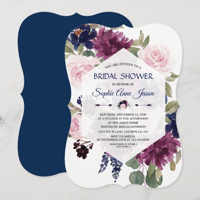 Charm Lavender Purple Floral Bloom Bridal Shower Invitation (Front/Back)