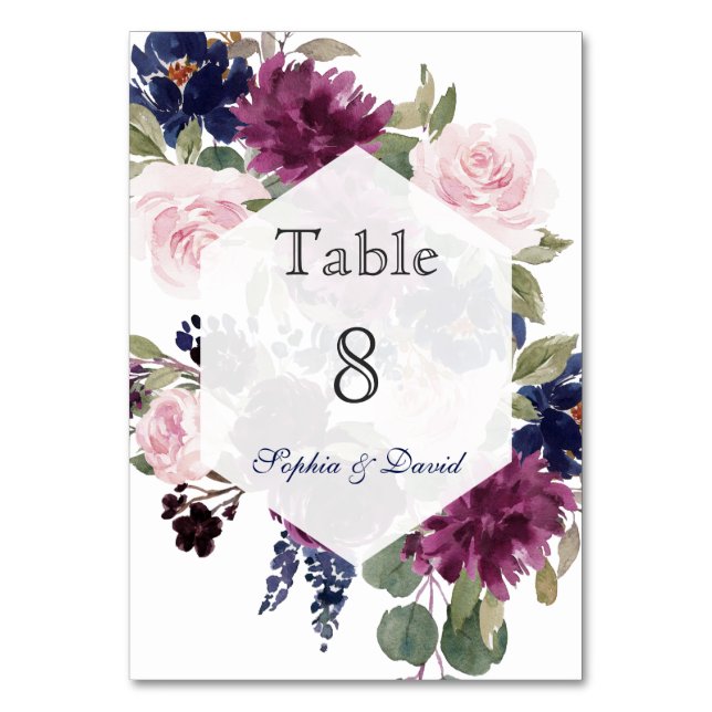 Charm Lavender Purple Floral Bloom Table Number (Front)