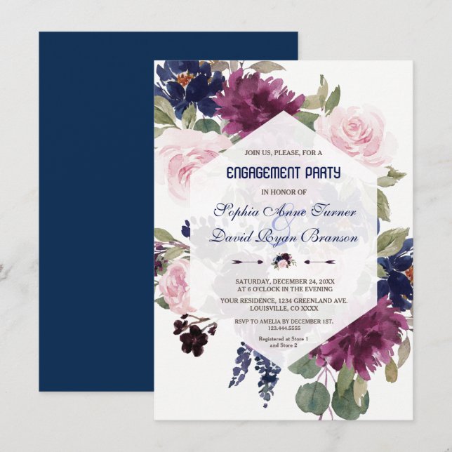 Charm Lavender Purple Floral Engagement Party Invitation (Front/Back)