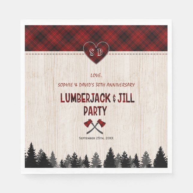 Charm LumberJack and Jill Wedding 30th Anniversary Napkin (Front)