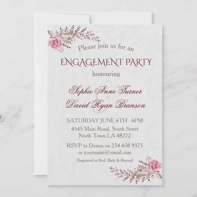 Charm Marsala Maroon Floral Engagement Party Invitation (Front)