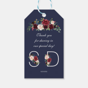Charm Merlot Navy Blue Floral Monogram Wedding Gift Tags