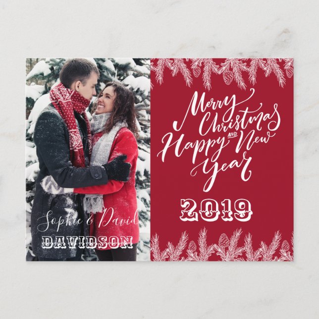 Charm Merry Christmas Happy New Year Pine Photo Invitation Postcard (Front)