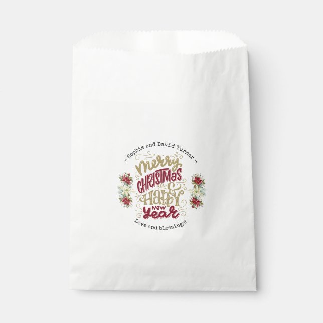 Charm Merry Christmas Happy New Year Typography Favour Bag (Front)