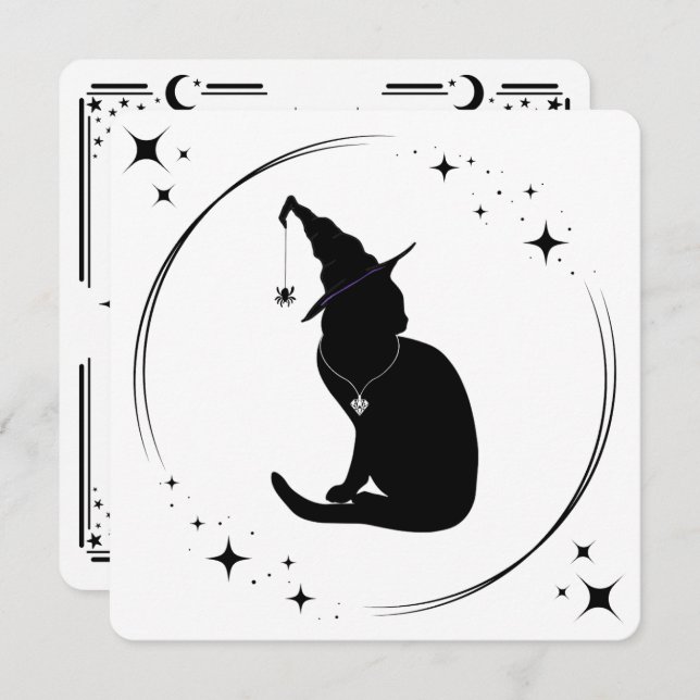 Charm n' Witch Cat Halloween Party Invitation (Front/Back)