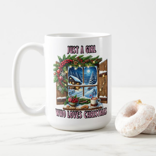 Charm of a Cosy Christmas Window in Winter Coffee Mug (With Donut)