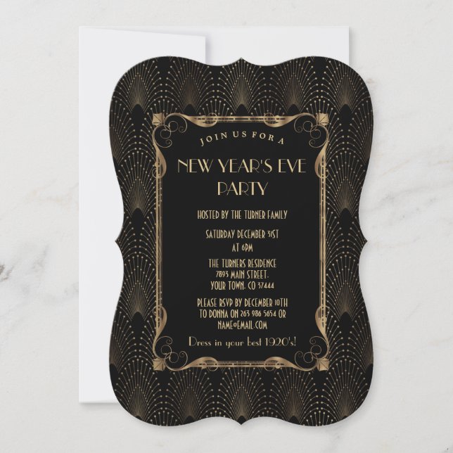 Charm Old Hollywood Great Gatsby New Year Party Invitation (Front)