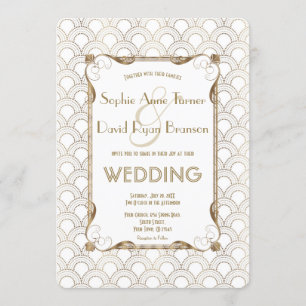 Charm Old Hollywood Great Gatsby White Wedding Invitation
