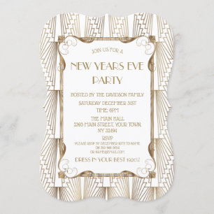 Charm Old Hollywood White Great Gatsby New Year Invitation