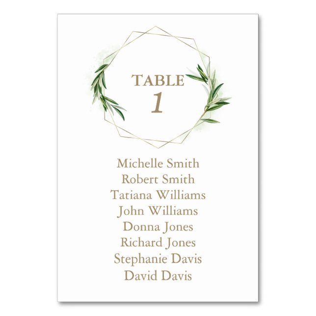 Charm Olive Leaves Gold Baptism Seating Chart  Table Number (Front)