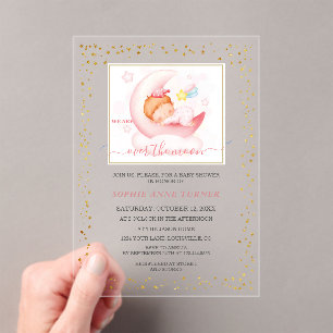 Charm Over the Moon Girl Calligraphy Baby Shower  Acrylic Invitations