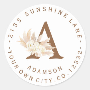 Charm Pampas Grass Monogram Circular Address Label