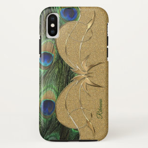 Charm  Peacock Feathers Golden Custom Monogram iPhone X Case