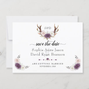 Charm Pink Blush Floral Antlers Save The Date
