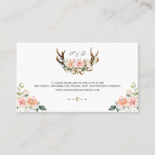 Charm Pink Blush Floral Antlers Wedding Website Business Card