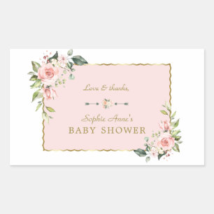 Charm Pink Blush Flowers Gold Frame Baby Shower Rectangular Sticker