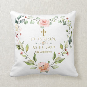 Charm Pink Blush Heart Floral He Is Risen Easter Cushion