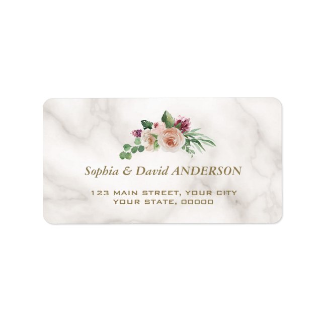 Charm Pink Champagne Floral Marble Wedding Label (Front)