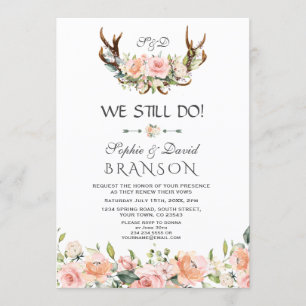 Charm Pink Cream Floral Antlers WE STILL DO Invitation