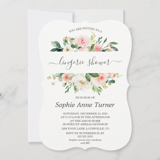 Charm Pink Cream Floral Calligraphy Bridal Shower Invitation (Front)