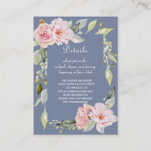 Charm Pink Floral Dusty Blue Wedding Enclosure Card