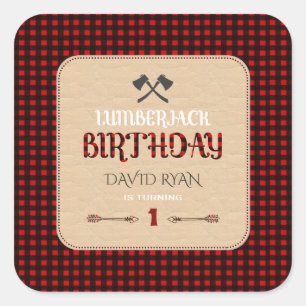 Charm Red Buffalo Plaid Birthday Any Age Square Sticker