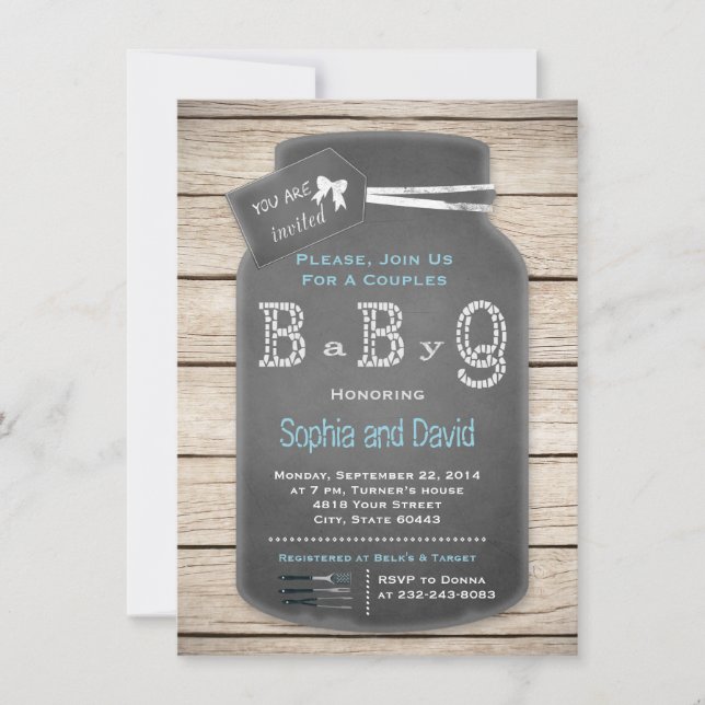 Charm Rustic Mason Jar Chalkboard Baby Shower  Invitation (Front)