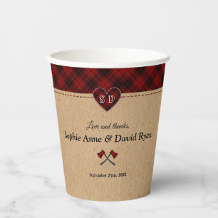 Charm Rustic Red Buffalo Plaid Monogram Wedding  Paper Cups