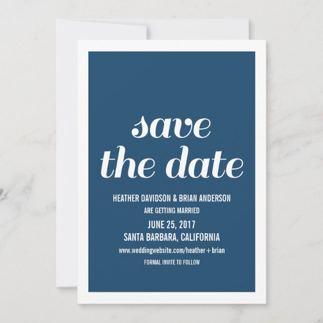 Charm Save the Date Invite, Dark Blue Invitation (Front)