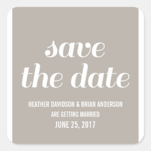 Charm Save the Date Stickers, Beige Square Sticker