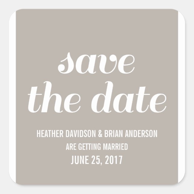 Charm Save the Date Stickers, Beige Square Sticker (Front)