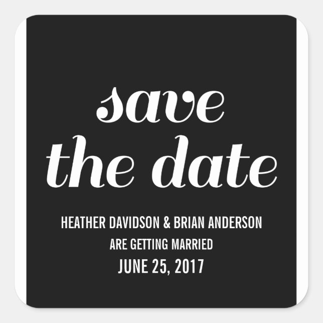 Charm Save the Date Stickers, Black Square Sticker (Front)