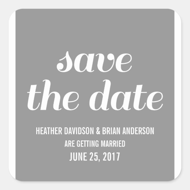 Charm Save the Date Stickers, Grey Square Sticker (Front)
