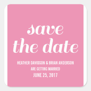 Charm Save the Date Stickers, Pink Square Sticker
