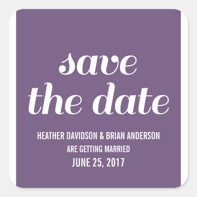 Charm Save the Date Stickers, Purple Square Sticker (Front)