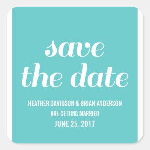 Charm Save the Date Stickers, Turquoise Square Sticker