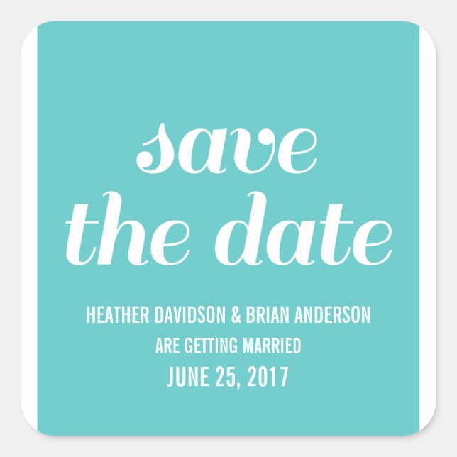 Charm Save the Date Stickers, Turquoise Square Sticker (Front)