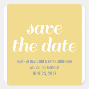 Charm Save the Date Stickers, Yellow Square Sticker