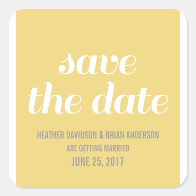 Charm Save the Date Stickers, Yellow Square Sticker (Front)