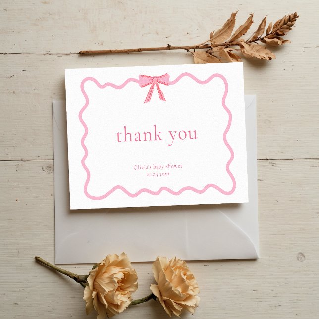 Charm Soft Pink Bow Baby Shower  Thank You Card (Creator Uploaded)
