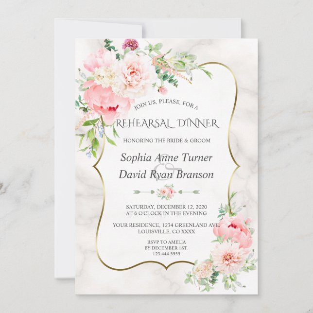 Charm Spring Garden Floral Bloom Rehearsal Dinner Invitation (Front)
