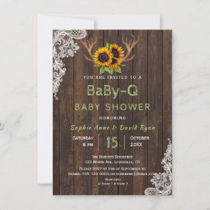 Charm Sunflowers Antlers BaBy-Q Baby Shower Invitation