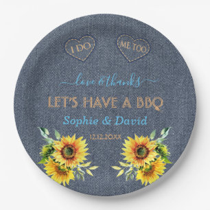 Charm Sunflowers Old Denim Blue Western I DO BBQ Paper Plate