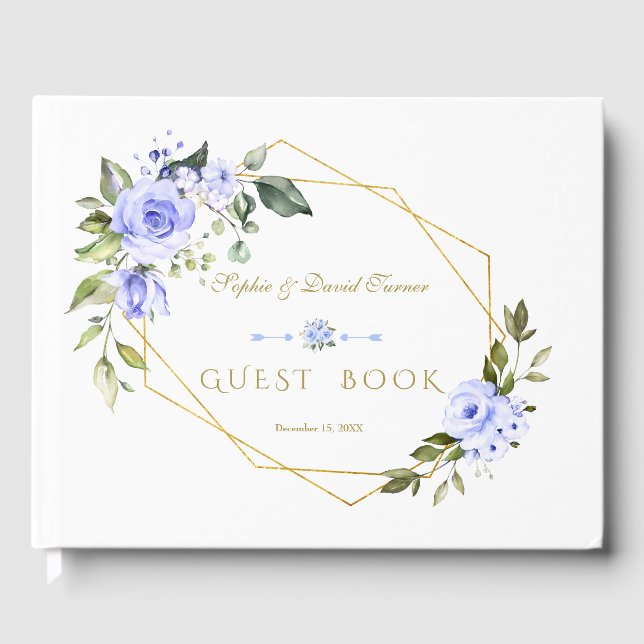 Charm Watercolor Blue Floral Navy Wedding Guest Book (Front)