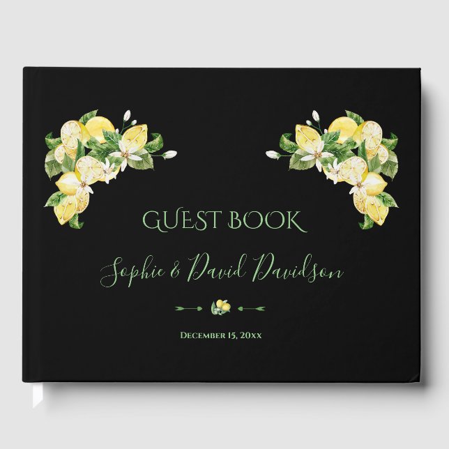 Charm Watercolor Lemon Tropical Wedding Guest Book (Front)
